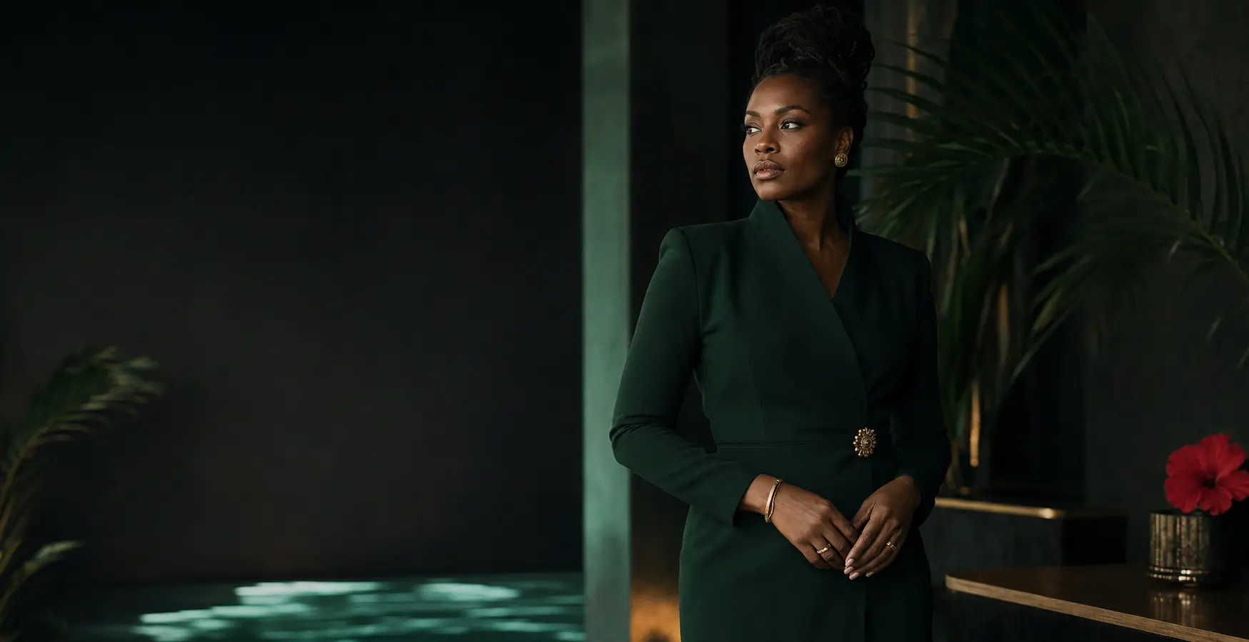Une femme Power & Glam incarnant la décision et la puissance